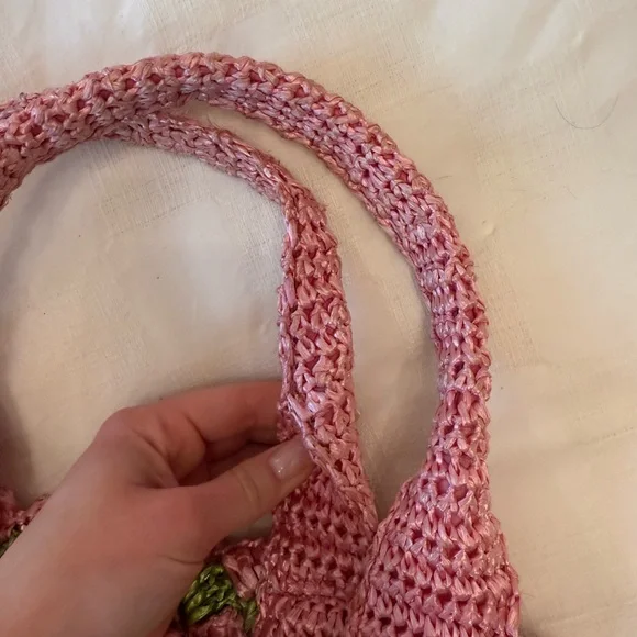 PRADA Pink & Green Woven Beach Bag - Picture 6 of 11